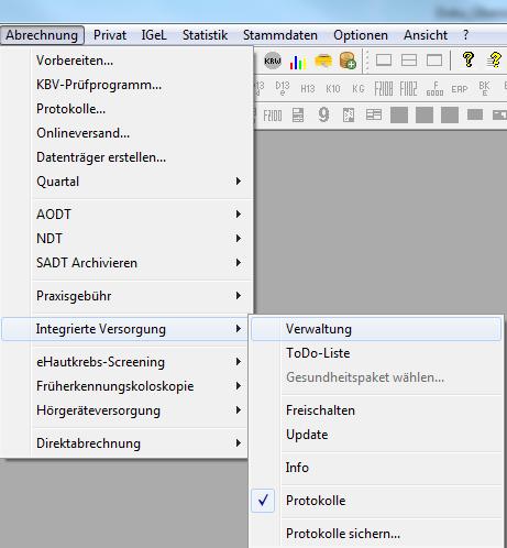 3 IV- Verwaltung Über den Menüpunkt Abrechnung Integrierte Versorgung IV-Verwaltung und anschließender Auswahl im