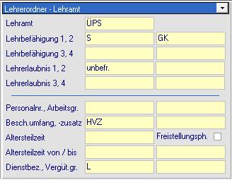 Auswahlliste, wenn LEER wird D übertragen Maske Lehrerordner Lehramt Lehramt: zwingend, lt. Auswahlliste Lehrbefähigung 1-4: empfehlenswert, lt.