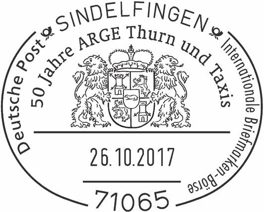 Stempel wird durch das Messe-Team vor Ort eingesetzt. 71065 SINDELFINGEN - 26.10.2017 Stempelnr.: 20/318 Sonderstempel Tag der Briefmarke Messe Sindelfingen, Mahdentalstr.