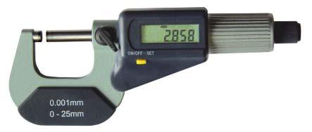 Digital Mikrometer Genauigkeit nach DIN 83 mit elektronischer Digitalanzeige, handlicher Bügel mit Isoliergriffen, Meßtromrnel und Hülse mattverchromt mit Ratsche und Klemmvorrichtung.