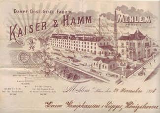 Los 0378 Ausruf: 22 Mehlem am Rhein, 1898: Kaiser & Hamm, Obst-Gelee-Fabrik Hochdeko.