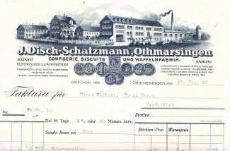 Los 0392 Othmarsingen/Aargau, 1926: J. Disch-Schatzmann, Waffelfabrik Ebenso Biskuits Konfiserie.