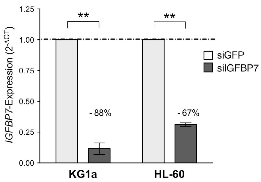 58 3 Ergebnisse Abbildung 20: IGFBP7-mRNA-Expression in Leukämiezelllinien verschiedenen Ursprungs Gemessen durch eine qrt-pcr und als 2 -ΔCT mit β-glucuronidase (GUS) als interner Kontrolle