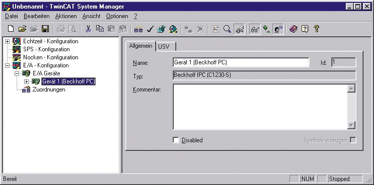 Einrichten der USV Einrichtung der Interface-Karte C1230S Rufen Sie den TwinCAT System Manager auf und klicken mit der