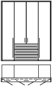 PG = Lack weiß / Absetzung Lack weiß PG = Lack weiß / Absetzung Nussbaum PG = Lack weiß / Absetzung Schwarz Hochglanz Drehtüren-Kleiderschränke mit Schubkästen Türen mit Griff, inkl.