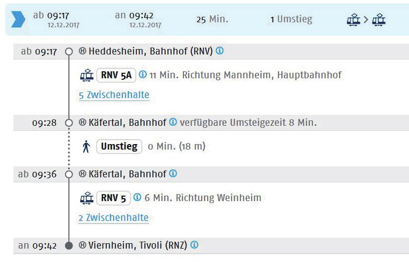 Hier ein eispiel für eine Fahrt nach Viernheim, Rhein-Neckar-Zentrum (werktags): Zusätzlich haben wir die Fahrpläne der Linie 5 ab Großsachsen in Richtung Weinheim und Heidelberg abgedruckt.