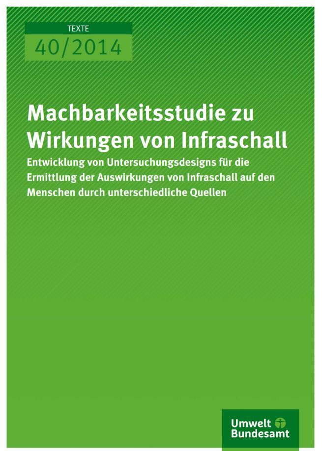 Machbarkeitsstudie Infraschall, UBA-Texte 40/2014 Bearbeitung im Zeitraum Juni 2011 bis März 2014 im Auftrag des Umweltbundesamtes Methodik: 1. Aufbereitung des Standes des Wissens 2.