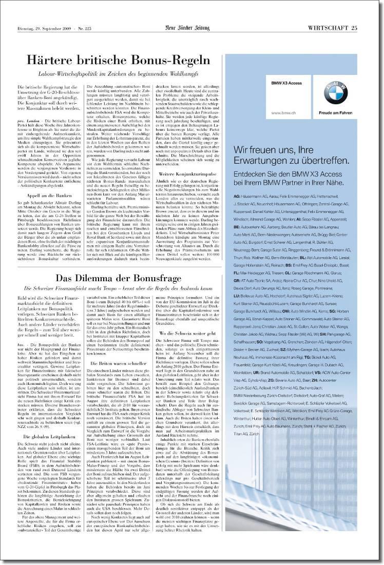 «Neue Zürcher Zeitung» Sonderwerbeformen Monolith II Nach Absprache.