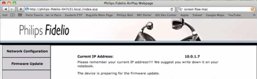 Klicken Sie auf Philips_SoundSphere XXXXXX. 4. Die Philips Fidelio Airplay-Webseite wird geöffnet. Klicken Sie NICHTS an. 5.