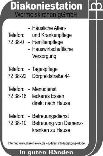 8 16 83 Hospiz-Verein, Tel. 88 83 40 Ev. Jugendhilfe Bergisch Land und Heilpädagogische Ambulanz Dabringhauser Str. 29a, Tel. 7 20 30 Suchtberatungsstelle: Eich 4c, Tel.
