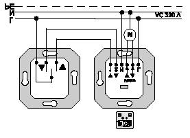 Anschluss Einsatz Jalousiesteuerung mit mechanischer Nebenstelle (Jalousie-Taster mit mechanischer Verriegelung).