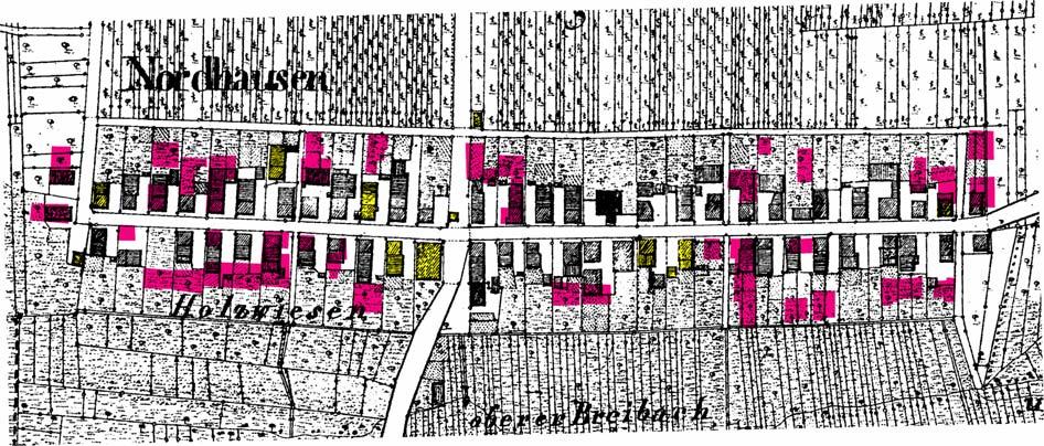 Nordheim-Nordhausen Historische Ortsanalyse 5 eines weiteren Wohnhauses an der Kreuzung West-, Waldenserstraße im Zuge des Straßenausbaus eine größere Lücke und damit Störung erfahren hat.