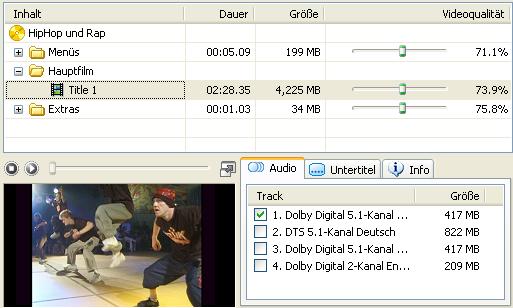 4.3.2 Struktur der DVD verändern Haben Sie mit Nero Recode 2 eine DVD importiert und ist diese eingelesen, erscheint die Struktur der DVD im oberen Bereich des Fensters.