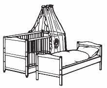 60x120 cm vollmassives Kiefernholz 39,99 Komplettangebot Babybett wie zuvor beschrieben, mit: Himmel-Set (Himmel, Kopfschutz, Oberbettbezug, Kopfkissenbezug),