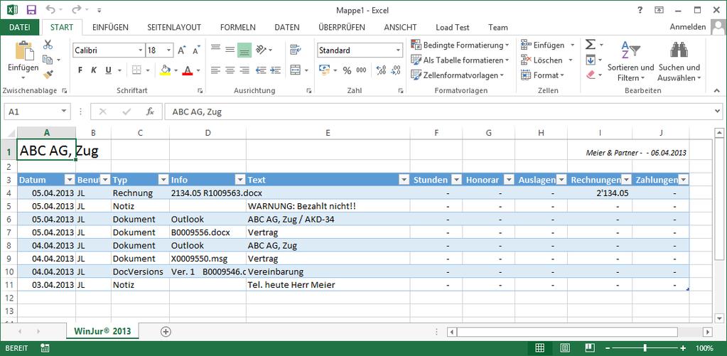 Einfügen in Journal / Log - Tools Log / Journal 66 Tools Export nach Excel Klicken Sie auf die Schaltfläche «Export nach Excel»