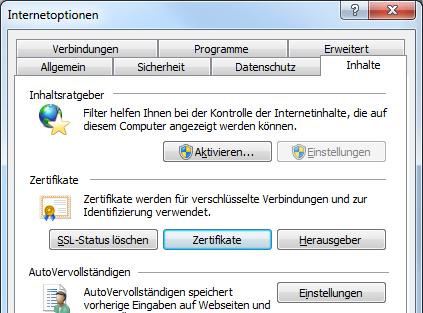 Ein eigenes Zertifikat aus dem Browser exportieren Abbildung 16: Öffnen des Microsoft-Zertifikatspeichers über den Microsoft Internet Explorer Markieren Sie