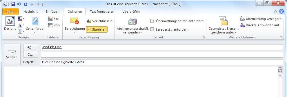 4.4.1 Senden von signierten und/oder verschlüsselten E-Mails mit Microsoft Outlook 2010 Erstellen Sie eine neue Nachricht.