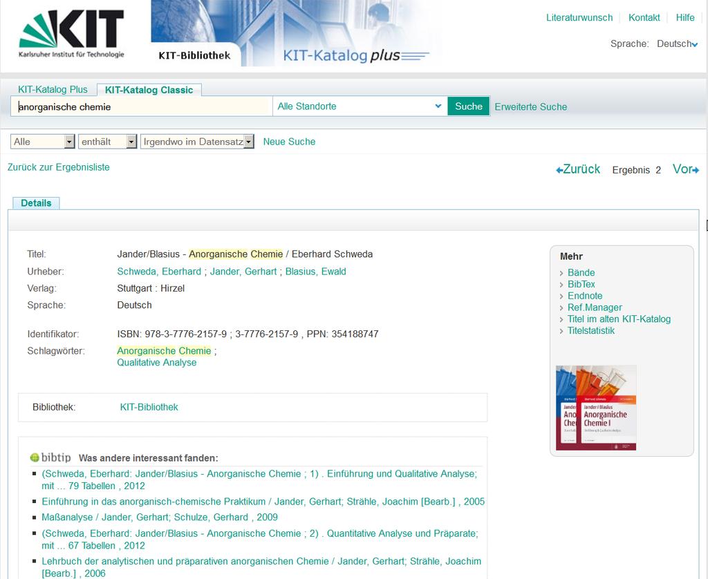 Bibtip an der KIT-Bibliothek Seit 2002 Empfehlungen Titel im OPAC mit Empfehlungslisten: 130.000 Insgesamt 900.