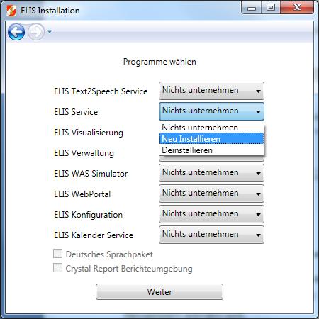 ELIS Setup sichert bereits existierende ELIS Konfigurationseinstellungen während einer Aktualisierung. Nach dem Start von ELISSetup.
