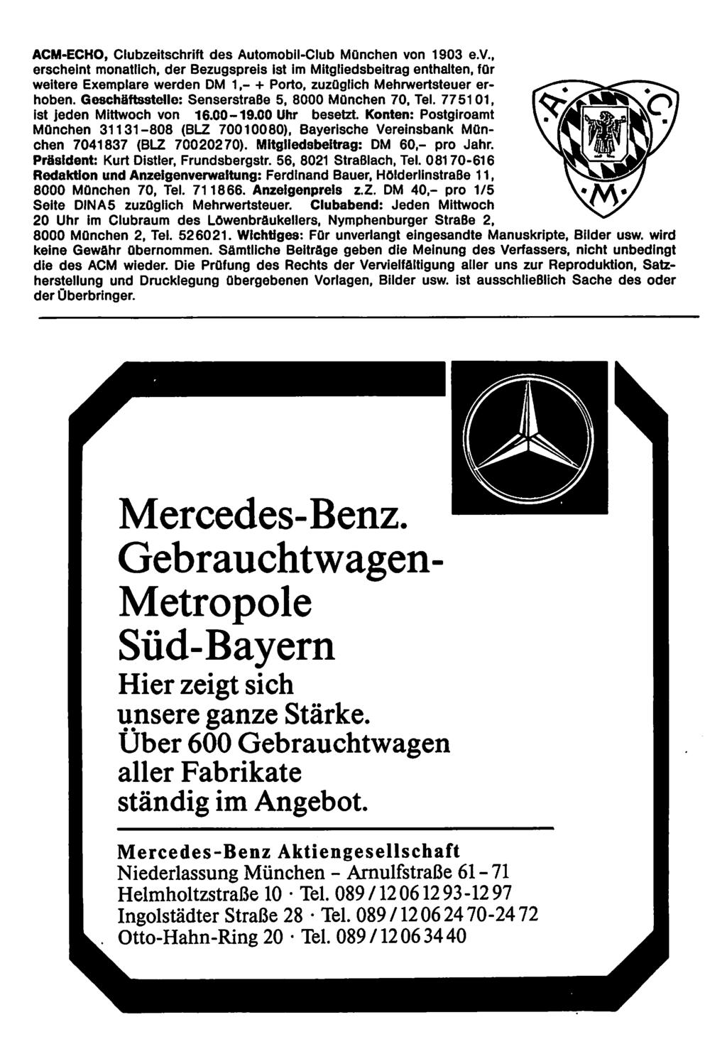 ACM-ECHO, Clubzeitschrift des Automobil-Club München vo
