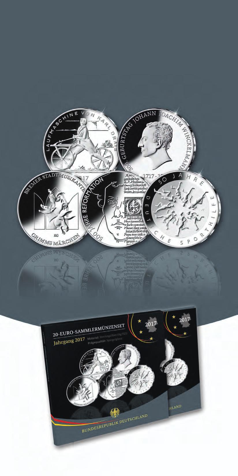 20-Euro-Sammlermünzenset Jahrgang 2017 12. Oktober 2017 20-Euro-Sammlermünzen (Sterlingsilber) limitiert auf max. 55.