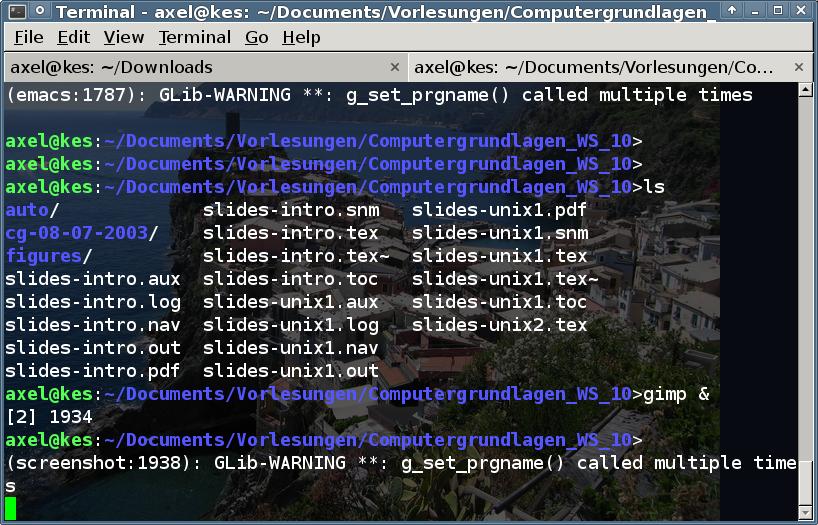 Grundlegende Shell-Benutzung Cursor-Up/Down: vorherige Befehle wiederholen Tabulator: automatische Ergänzung von Dateinamen Zeilen sind editierbar linke