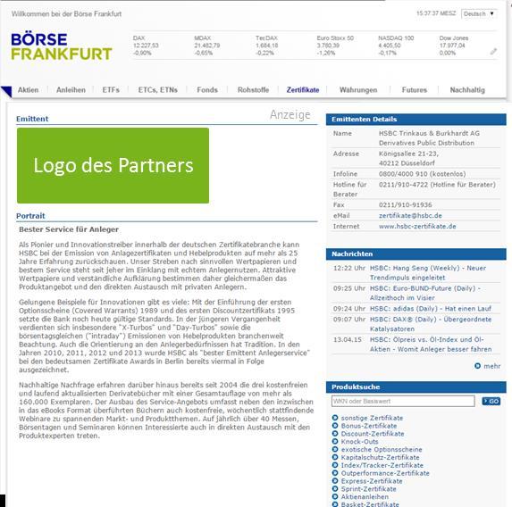 Sonderwerbeformen Integrationen Kooperationen Integrations-Specials Exklusive Emittenten-Angebote für Zertifikate Anbieter boerse-frankfurt.