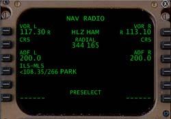 Vorbereitung für den Anflug: Stellen Sie die Entfernung für das ND auf 80 nm. Wenn der Top of Descent im ND sichtbar ist, drücken sie den Function Key NAV RAD.