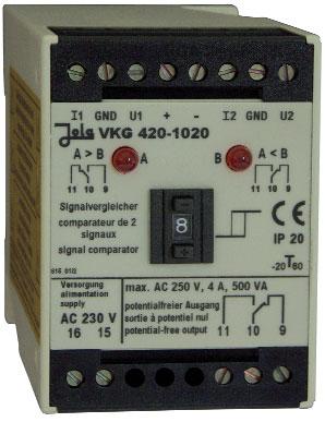 - Grenzwertschalter VKG 420-1020 für Signalvergleich, mit integrierter Sensorspeisung, für analoge Normsignale 0... 20 ma, 4... 20 ma bzw. 0...10 V, 2.