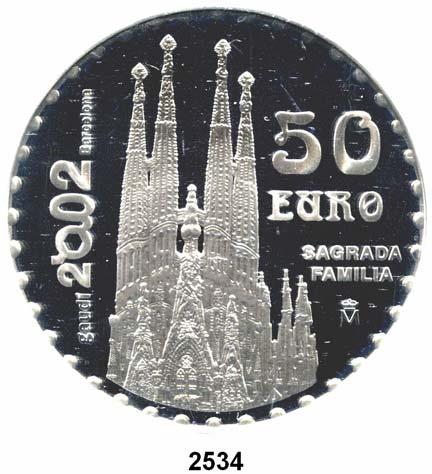 149 Spanien 2534 50 EURO 2002 (Silber/ 5 Unzen). Sagrada Familia Im Originalholzetui... Polierte Platte Orig. 100,- 2535 10 EURO 2003.