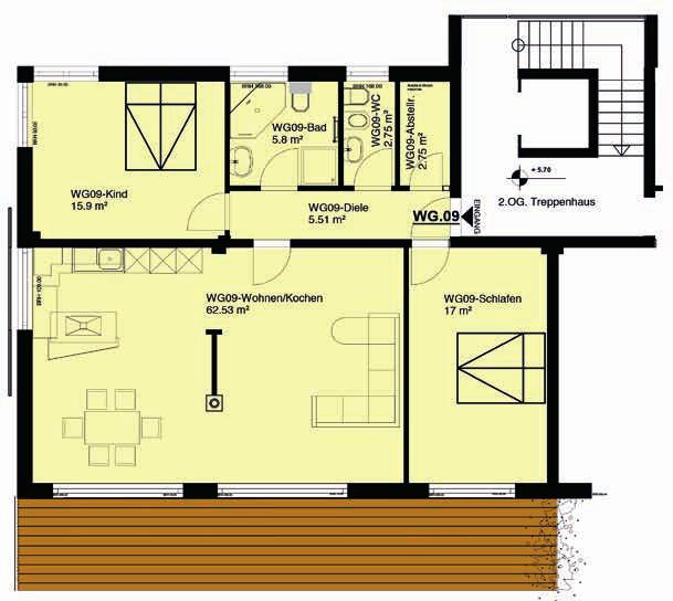 Residenz Am Fahrenberg Wohnung 09 STAFFELGESCHOSS Dachterrassen Staffelgeschoss WG 09 Diele 5,90 m² Abstellraum 2,75 m² WC