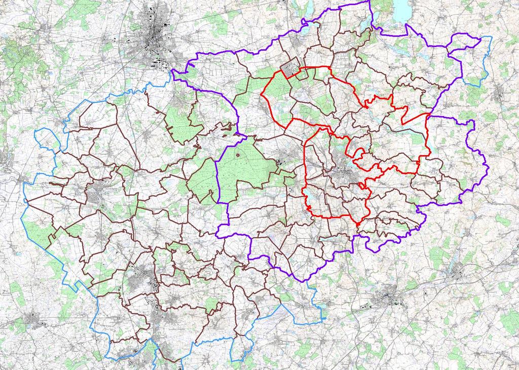 Karte Restriktionszonen Kreis Segeberg Rot: Sperrbezirke Violett: