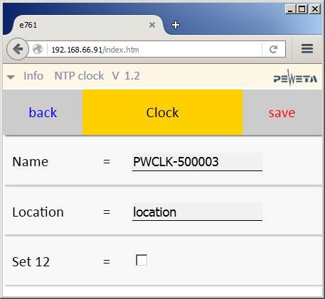 Menü Clock : Name: Tragen Sie hier den Gerätenamen ein. Bei entsprechender DHCP Konfiguration kann er zur DNS Namensauflösung dienen.