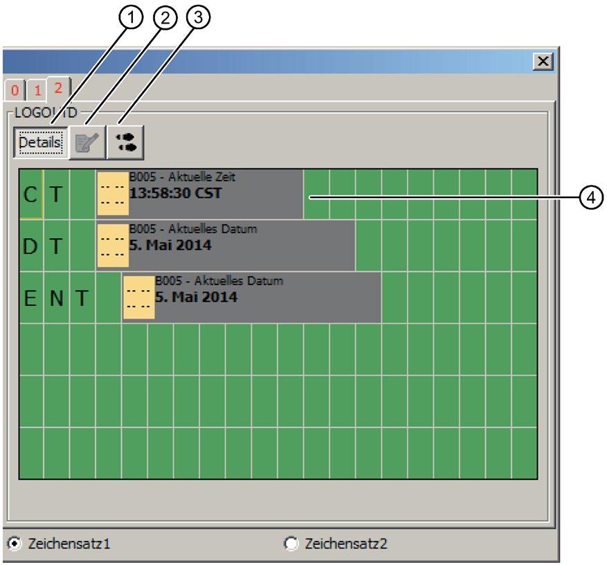 Tutorial 3.3 Simulation eines Schaltprogramms Detailansicht In der folgenden Anzeige sehen Sie die Detailansicht mit dem LOGO!