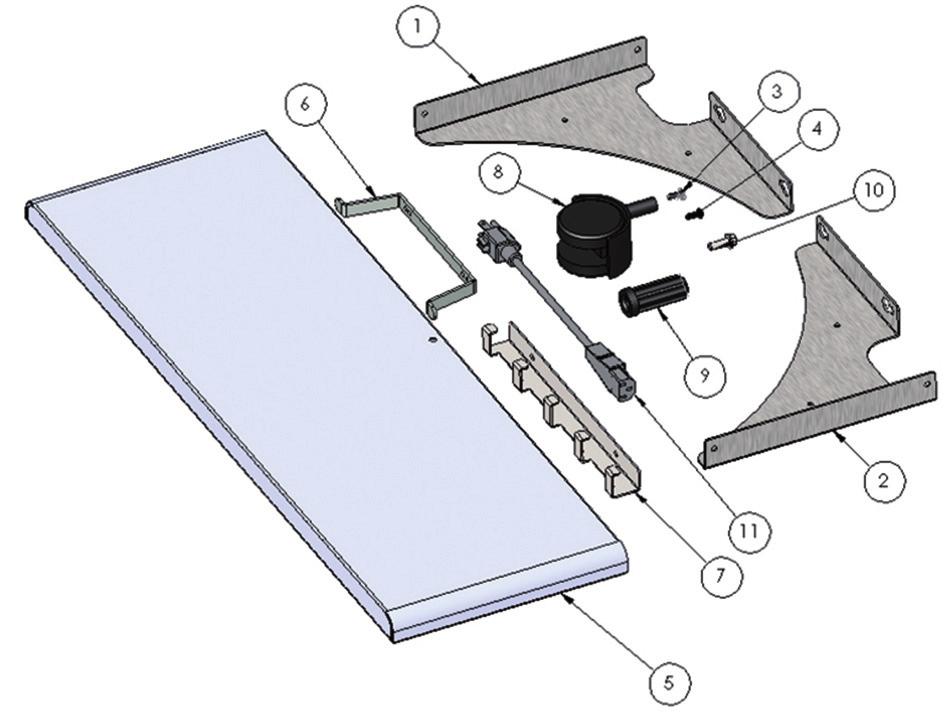 Montagematerialsatz VG057 Stütze für die Seitenablage links 7 VG05 Werkzeughalter VG057 Stütze für die Seitenablage rechts 8 DS4457 schwarze Lenkrolle 4 3 DS86 Kreuzschlitz-Blechschrauben,