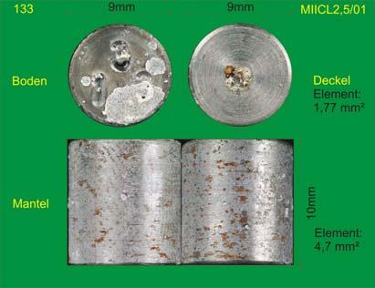 Stahlzylinder ausgebaut und ihre Oberfläche nach dem Ausbau dokumentiert.