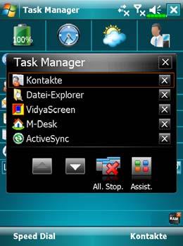 Aufgaben-Manager Im Bildschirm Today auf tippen. Task Manager (Aufgaben-Manager) Stoppen Sie Programme, die Sie im Moment nicht benötigen, um Speicherplatz auf Ihrem Pocket PC freizugeben.