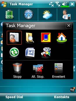 Stoppt alle Programme. Bild auf oder Bild ab. Im Bildschirm Today auf Task Manager (Aufgaben-Manager) tippen. Wizard-Modus. Tippen, um das gewählte Programm zu aktivieren.