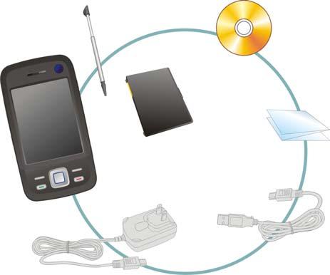 1 Erste Schritte / Packungsinhalt Pocket PC, Stylus, Batterie (Akku), Erste-Schritte-CD, Bedienungsanleitung, Netzteil, USB-Sync-Kabel, Reise-Ladegerät, Kopfhörer, Ledertasche, Riemen für