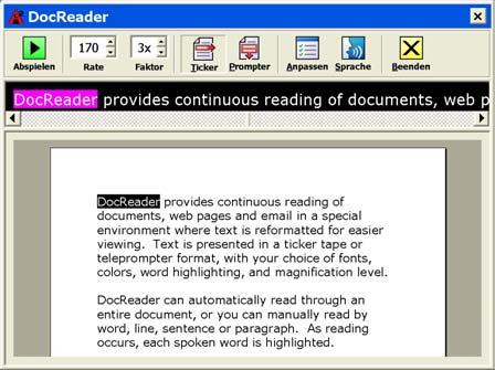 DocReader Der DocReader liest Dokumente, Web-Seiten und E-Mails in einer speziellen Umgebung, in welcher der Text für eine einfachere Ansicht umformatiert