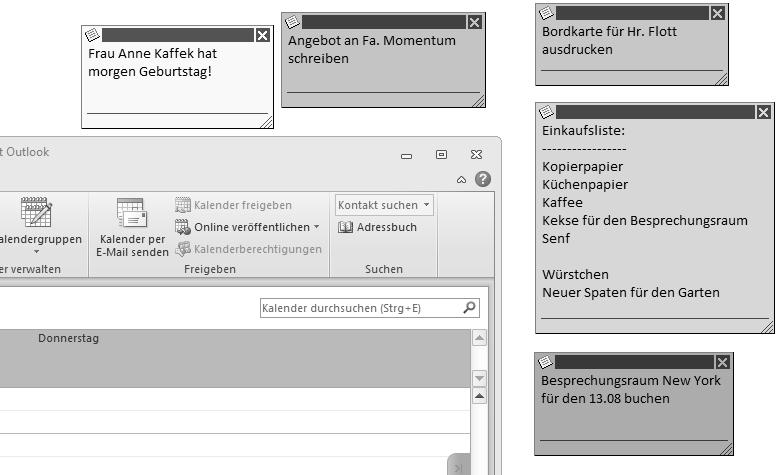 Notizen Mit dem Arbeitsbereich Notizen können Sie bunte Notizzettel am Bildschirm als elektronische Post-its einsetzen. Abb. L1.