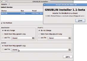 Informatik und Multimedia 4.4 Gnublin Installer Der gnublin-installer ist ein Werkzeug mit grafischer Oberfläche zum Partitionieren und Beschreiben der Micro-SD Karte.