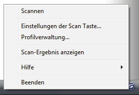 Rechtsklick-Menü ScanSnap Manager Symbol und Bedienungen (für Windows Benutzer) Dieses Menü erscheint, wenn Sie mit der rechten Maustaste auf das ScanSnap Manager Symbol klicken.