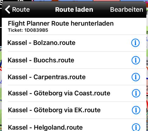 Flight Planner oder anderem Gerät laden Route umbenennen Die Routenliste wird alphabetisch sortiert angezeigt.
