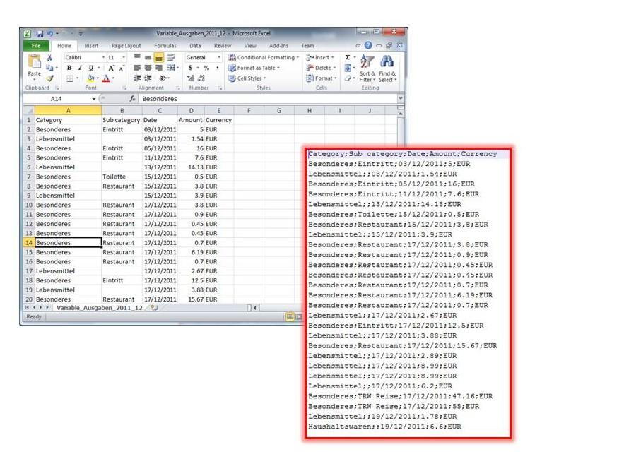 Die exportierten *.csv Dateien können u.a. mit Tabellenkalkulationsprogrammen wie z.b. MS-Excel geöffnet und weiterbearbeitet werden.