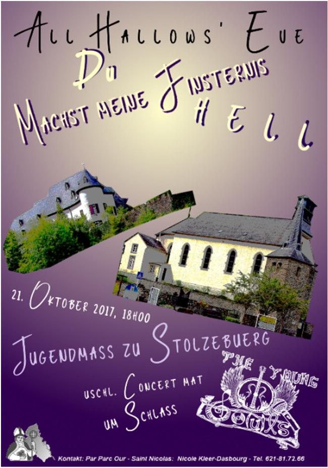 30 Einladung zur Jugendmesse 8km nördlich von VIANDEN, jede halbe Stunde Busverbindung von und nach Ettelbruck, schöne Kirche, tolles Schloss, gutes Programm, Messdiener und Sängerinnen und Sänger