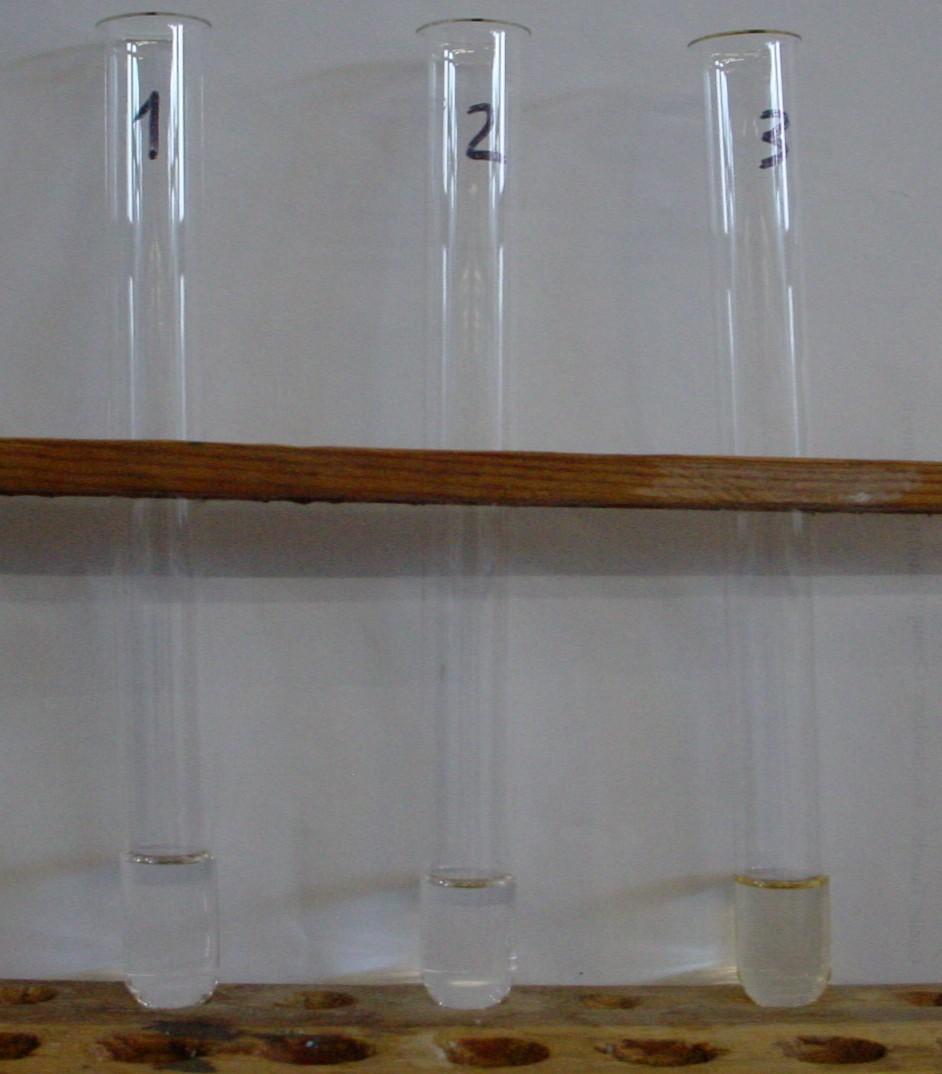 Aufbau: Reagenzglas 1 Reagenzglas 2 Reagenzglasständer Reagenzglas 3 Durchführung: In drei Reagenzgläser gibt man je 5 ml vom primären