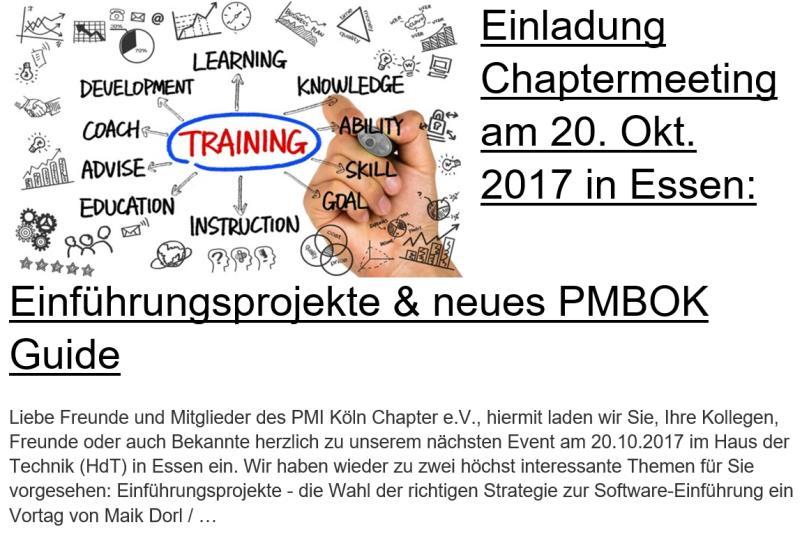 Veranstaltungshinweise PMI Köln Chapter Weitere Infos unter www.pmicc.