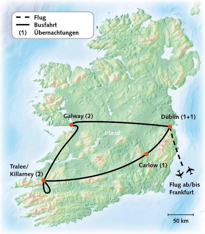 Höhepunkte der Reise Stadtbesichtigung in Dublin mit Guinness Storehouse Besuch der Klosterruine Glendalough Ring of Kerry eine der schönsten