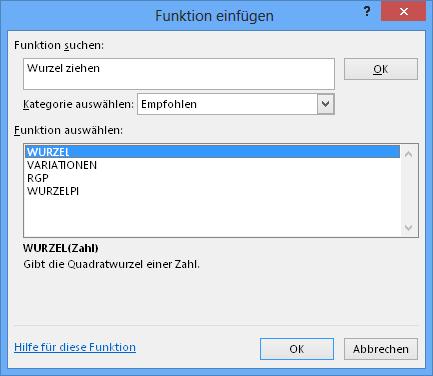 Funktionen einsetzen Das Dialogfeld»Funktion einfügen«markieren Sie zuerst die Zelle, in der das Ergebnis der Berechnung gezeigt werden soll.